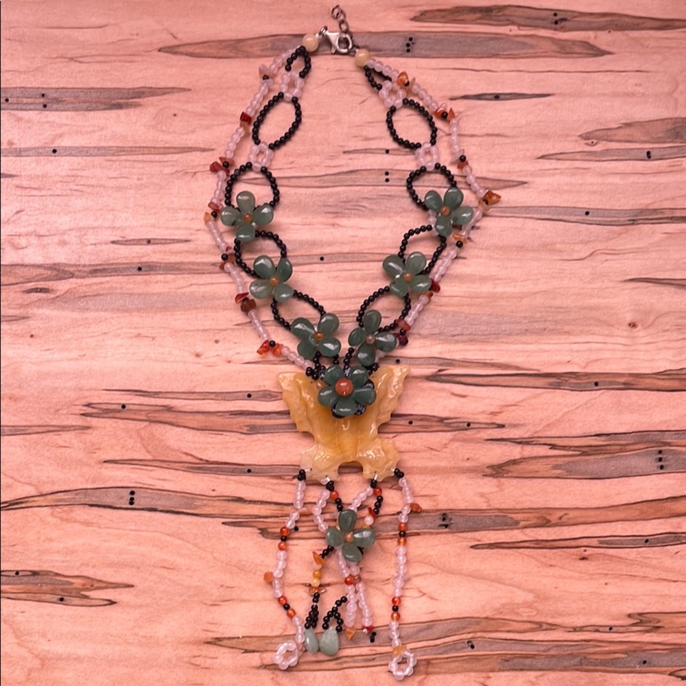 Floral Multicolor Genuine Stone Beaded Necklace